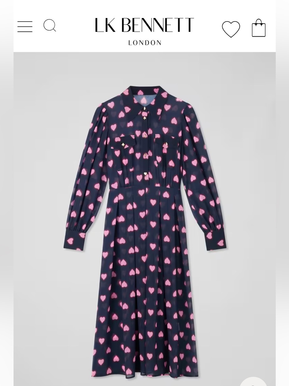 FLASH SALE! Brand New LK Bennett Navy Heart Print Shrit Dress in Size 4!